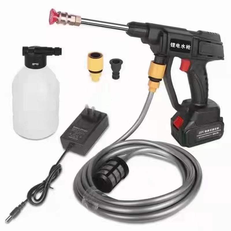 24V Dual Battery Cordless High-Pressure Washer with accessories for car detailing.