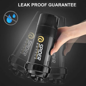 Black LORDEX protein shaker bottle with stainless steel mixing ball and two detachable supplement compartments