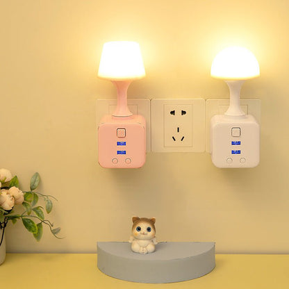 Minimalist cup-shaped LED night light in white with remote control and USB port for phone charging