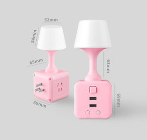 Minimalist cup-shaped LED night light in white with remote control and USB port for phone charging