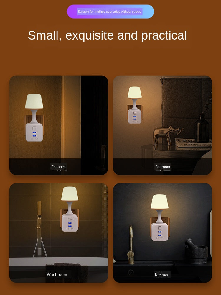 Minimalist cup-shaped LED night light in white with remote control and USB port for phone charging