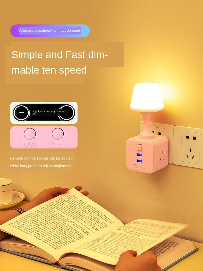 Minimalist cup-shaped LED night light in white with remote control and USB port for phone charging