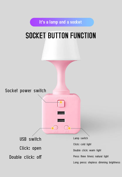 Minimalist cup-shaped LED night light in white with remote control and USB port for phone charging