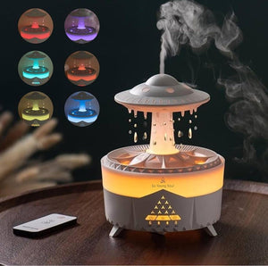 Aesthetic mushroom-shaped rain cloud humidifier with 7-color LED lights and aromatherapy mist