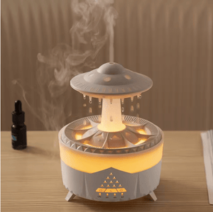 Aesthetic mushroom-shaped rain cloud humidifier with 7-color LED lights and aromatherapy mist