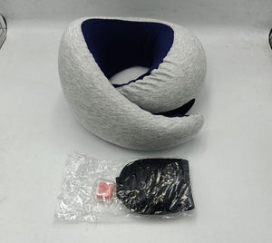 Grey memory foam U-shaped travel pillow with 360-degree neck support and travel sleep accessories.