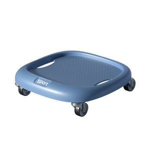 Professional silent abdominal sliding plate in black with universal wheels and included blue kneeling yoga mat